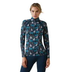 Ariat Womens Sunstopper 2.0 Quarter Zip Baselayer Mosaic Blue Reflections Print 9 Ariat Womens Sunstopper 2.0 Quarter Zip Baselayer Mosaic Blue Reflections Print -Fournitures Équestres Boutique 10043591 front