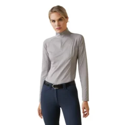 Ariat Womens Sunstopper 2.0 Quarter Zip Baselayer Silver Sconce Dot -Fournitures Équestres Boutique 10043597 front