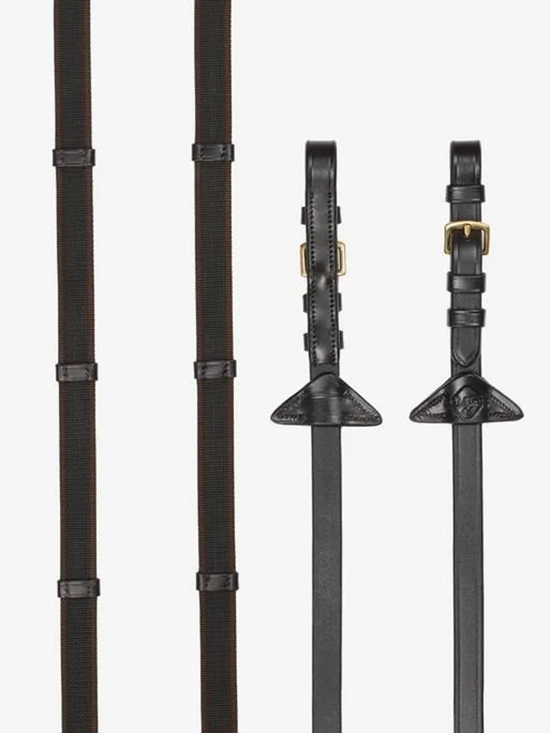 LeMieux Rubber Grip Continental Reins Brown/Brass 2 LeMieux Rubber Grip Continental Reins Brown/Brass – Image 2
