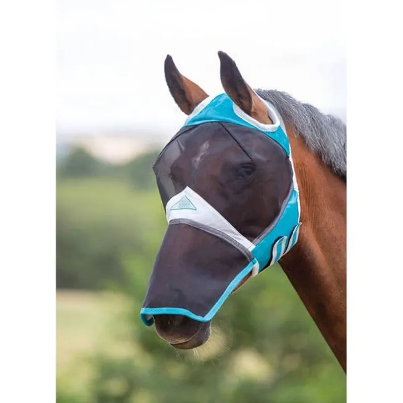 Flyguard Fine Mesh Fly Mask With Ear Hole And Nose In TEAL 1 Flyguard Fine Mesh Fly Mask With Ear Hole And Nose In TEAL